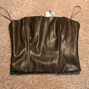 Brown Faux Leather Corset Top